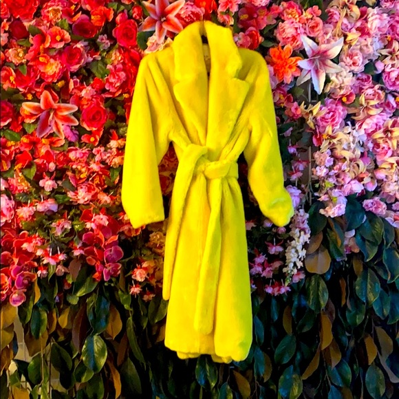 Tibi Faux Fur Trench Coat Yellow S - Picture 1 of 3